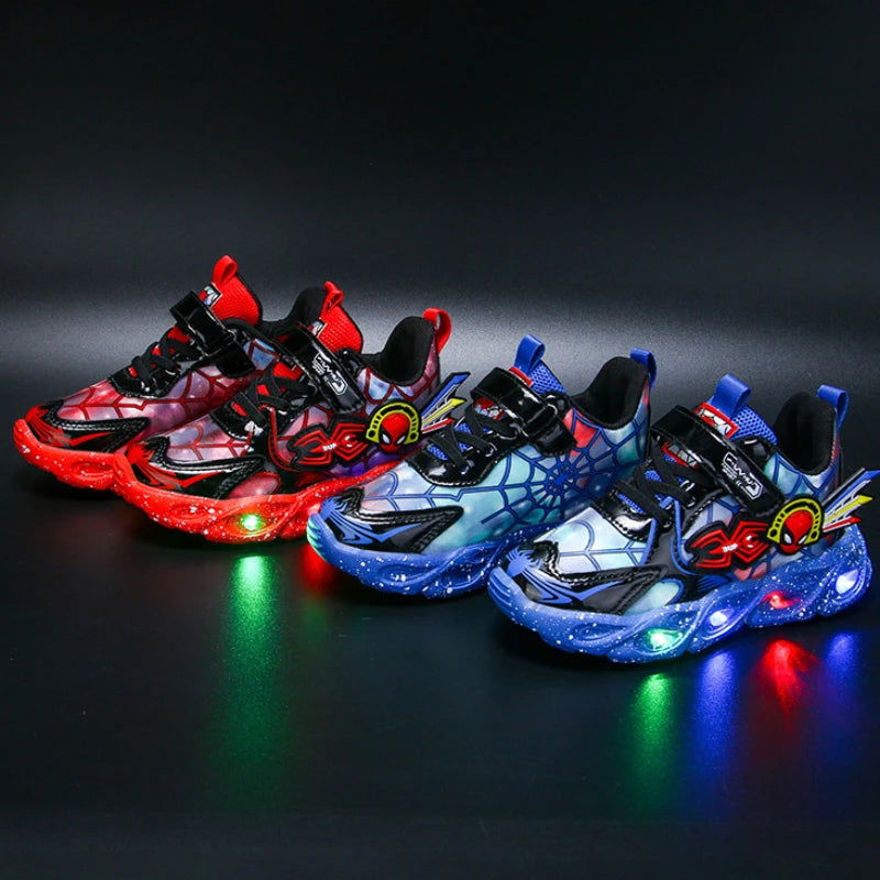 Boys Spiderman Sneakers Disney LED Children's Sport Shoes Student Shoes Fashion Anti-slip Kids Outdoor Shoes Pu Leather Shoes - Slobuy