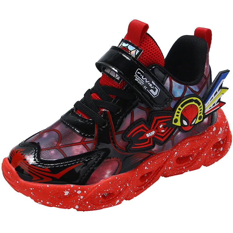 Boys Spiderman Sneakers Disney LED Children's Sport Shoes Student Shoes Fashion Anti-slip Kids Outdoor Shoes Pu Leather Shoes - Slobuy