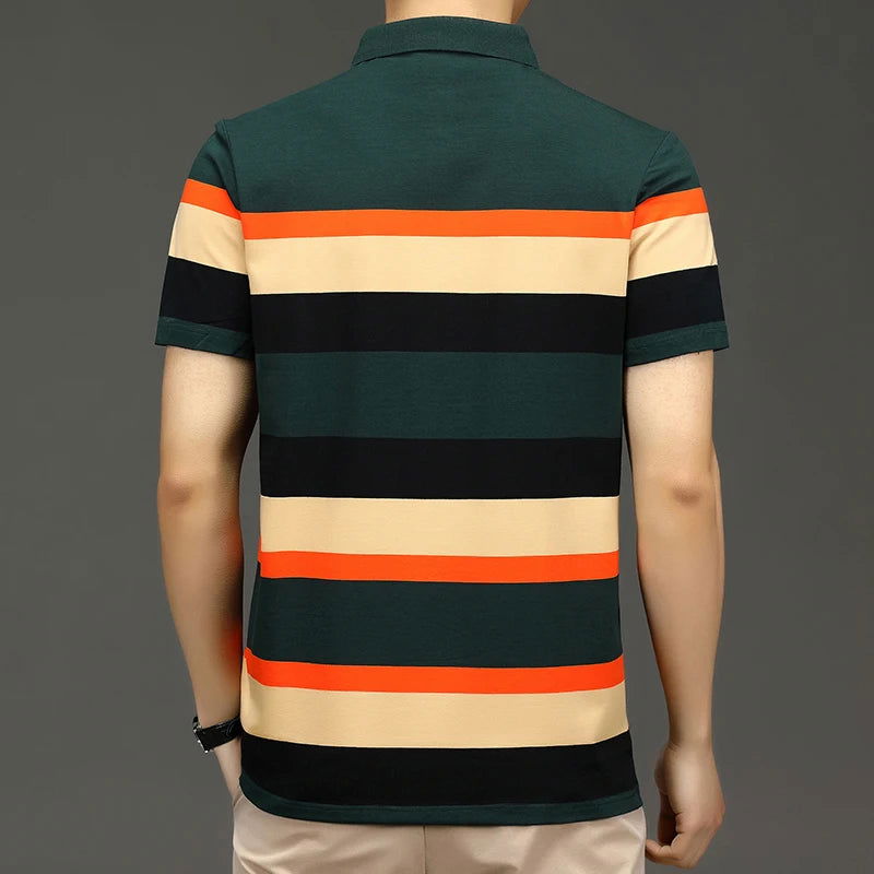 Brand Embroidery Men's Polo Shirts Golf Shirt 2024 Summer Striped Button Clothing Business Male Streetwear Short Sleeved T-shirt - Slobuy
