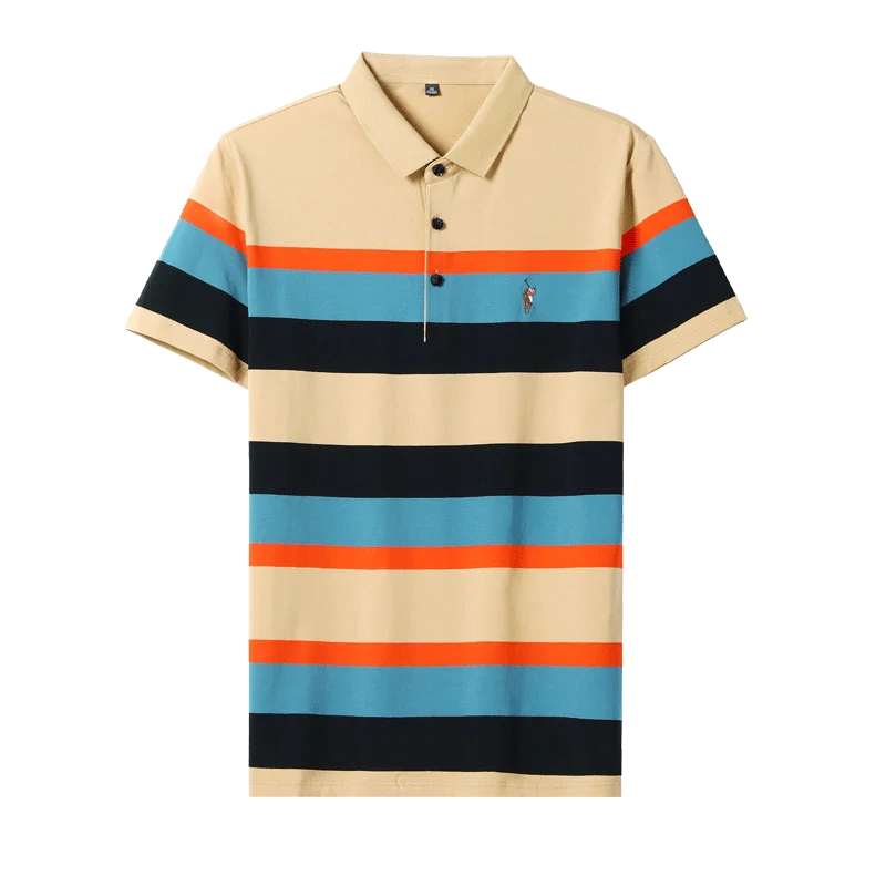 Brand Embroidery Men's Polo Shirts Golf Shirt 2024 Summer Striped Button Clothing Business Male Streetwear Short Sleeved T-shirt - Slobuy