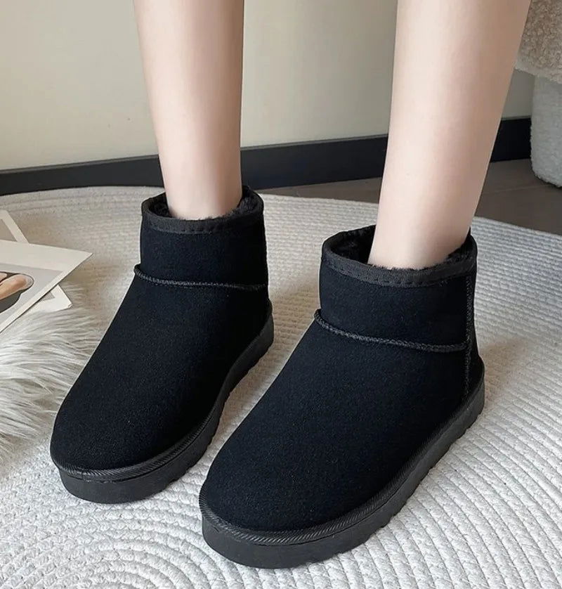 Brand Women's Shoes Australian Boots Winter Footwear Round Toe Flat Heel Boots-Women Fashion Snow Low 2023  Ladies Ankle Cotton - Slobuy