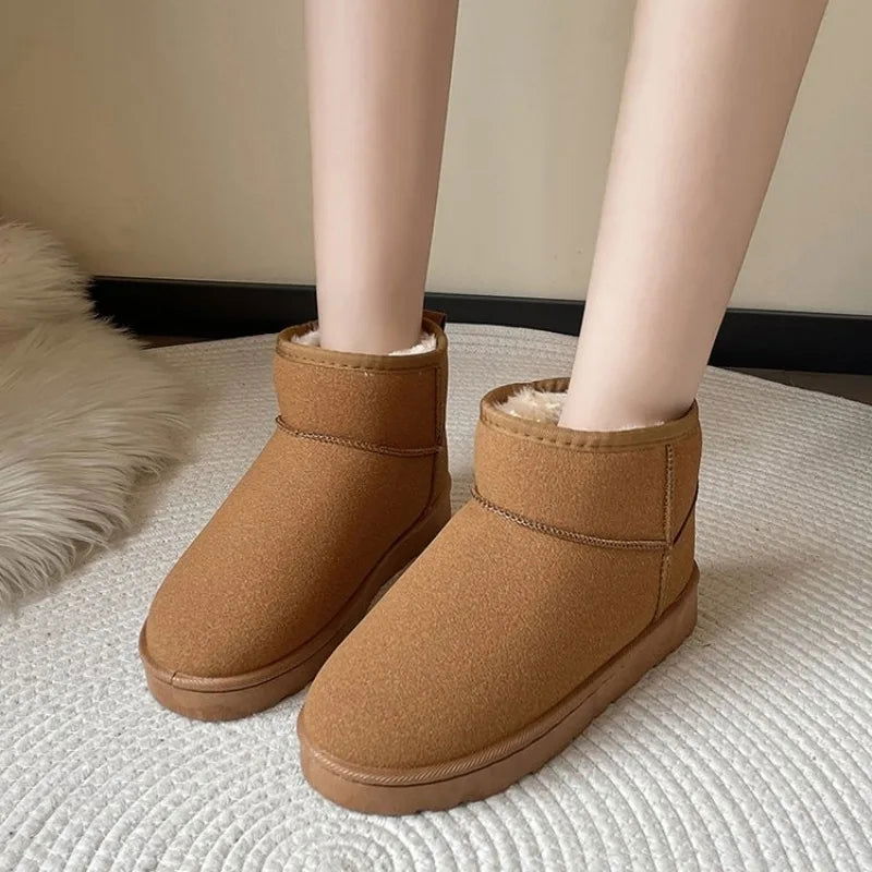 Brand Women's Shoes Australian Boots Winter Footwear Round Toe Flat Heel Boots-Women Fashion Snow Low 2023  Ladies Ankle Cotton - Slobuy