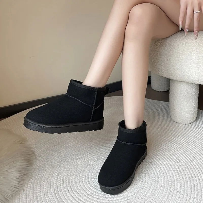 Brand Women's Shoes Australian Boots Winter Footwear Round Toe Flat Heel Boots-Women Fashion Snow Low 2023  Ladies Ankle Cotton - Slobuy