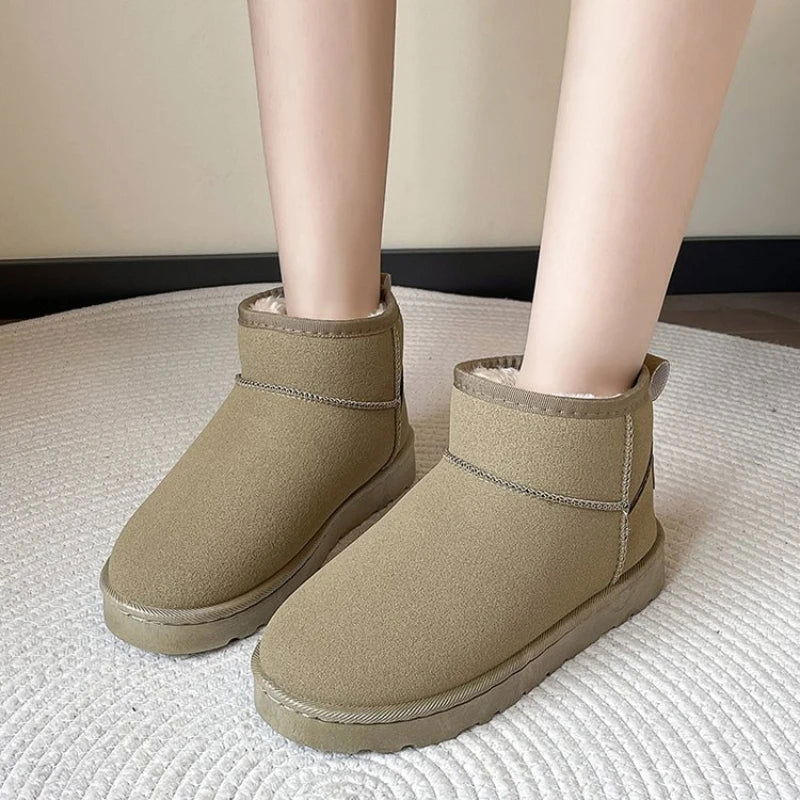 Brand Women's Shoes Australian Boots Winter Footwear Round Toe Flat Heel Boots-Women Fashion Snow Low 2023  Ladies Ankle Cotton - Slobuy