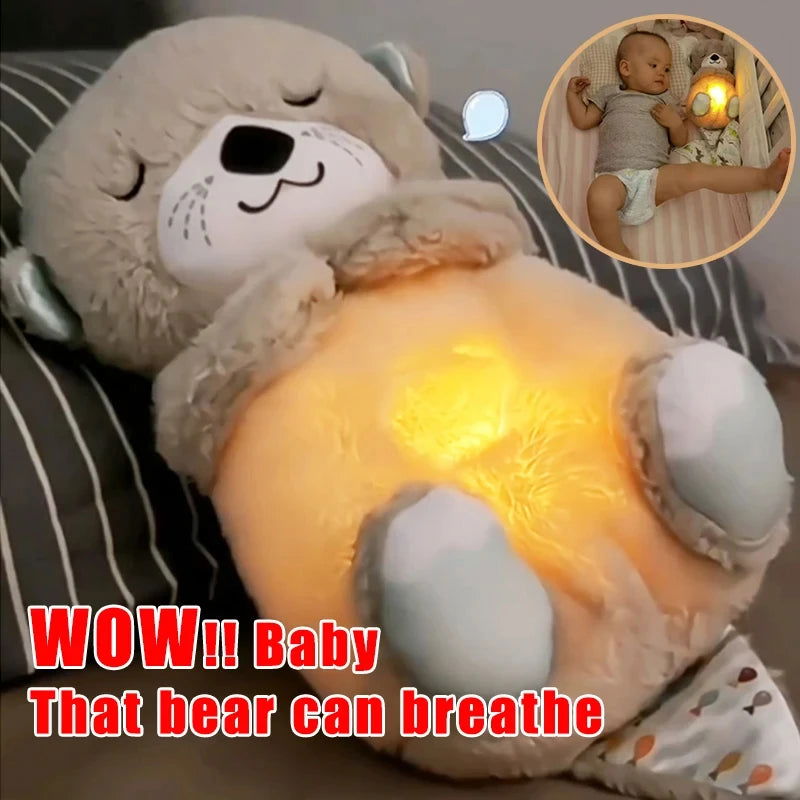 Breathing Bear Baby Soothing Otter Plush Doll Toy Baby Kids Soothing Music Baby Sleeping Companion Sound and Light Doll Toy Gift - Slobuy