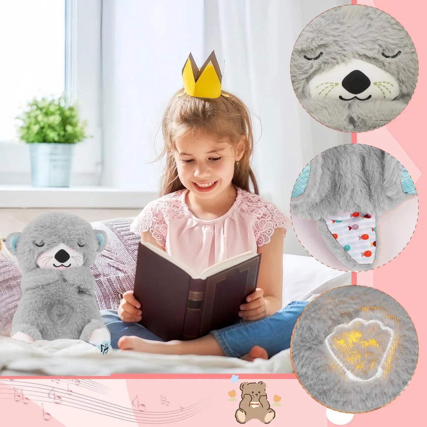 Breathing Bear Baby Soothing Otter Plush Doll Toy Baby Kids Soothing Music Baby Sleeping Companion Sound and Light Doll Toy Gift - Slobuy