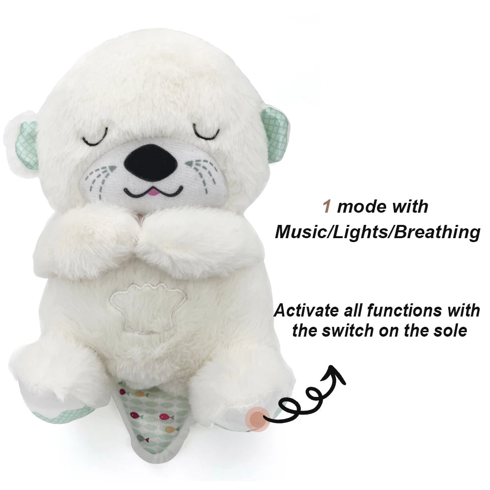 Breathing Bear Baby Soothing Otter Plush Doll Toy Baby Kids Soothing Music Baby Sleeping Companion Sound and Light Doll Toy Gift - Slobuy