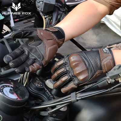 Brown Vintage Leather Motorcycle Gloves Men CE Certification Motorbike Riding Touch Screen Motocross Moto Racing Biker Glove XXL - Slobuy