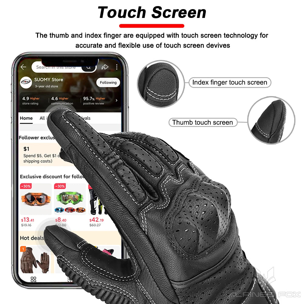 Brown Vintage Leather Motorcycle Gloves Men CE Certification Motorbike Riding Touch Screen Motocross Moto Racing Biker Glove XXL - Slobuy