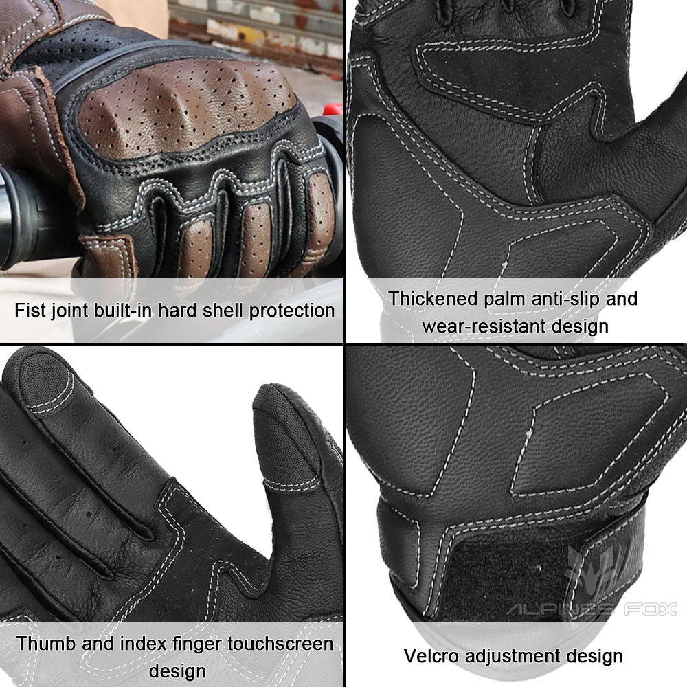 Brown Vintage Leather Motorcycle Gloves Men CE Certification Motorbike Riding Touch Screen Motocross Moto Racing Biker Glove XXL - Slobuy