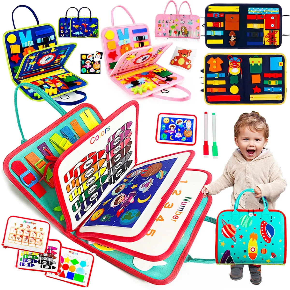 Busy Board Montessori Toys for Toddlers Sensory Toy Preschool Learning Educational Travel Activities For Boys Fine Motor Skills - Slobuy