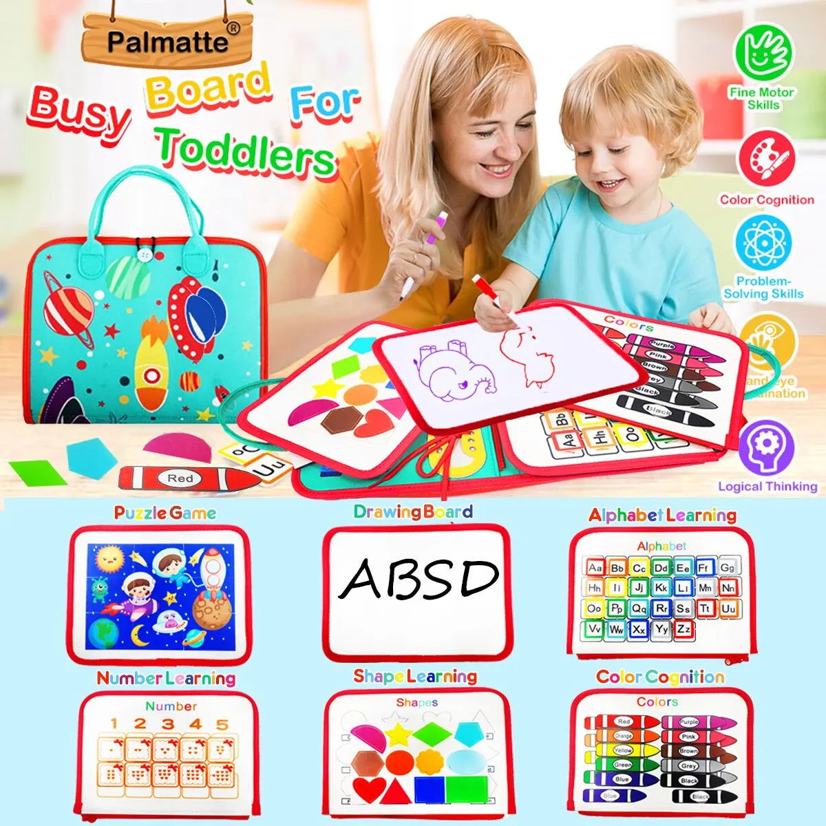 Busy Board Montessori Toys for Toddlers Sensory Toy Preschool Learning Educational Travel Activities For Boys Fine Motor Skills - Slobuy