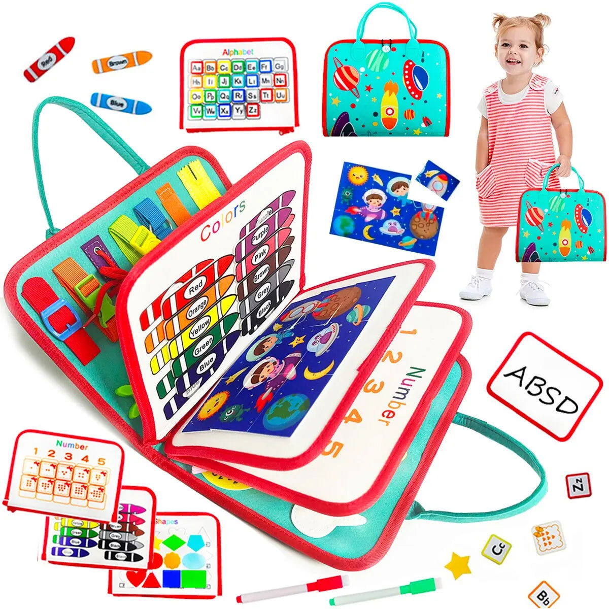 Busy Board Montessori Toys for Toddlers Sensory Toy Preschool Learning Educational Travel Activities For Boys Fine Motor Skills - Slobuy