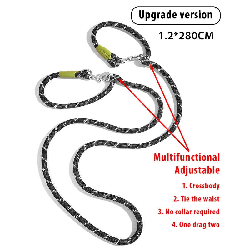 CAWAYI KENNEL Reflective Nylon Leashes Pet Dogs Chain Traction Rope Leads for Running Free Hands Rope Chain for Small Large Dogs - Slobuy