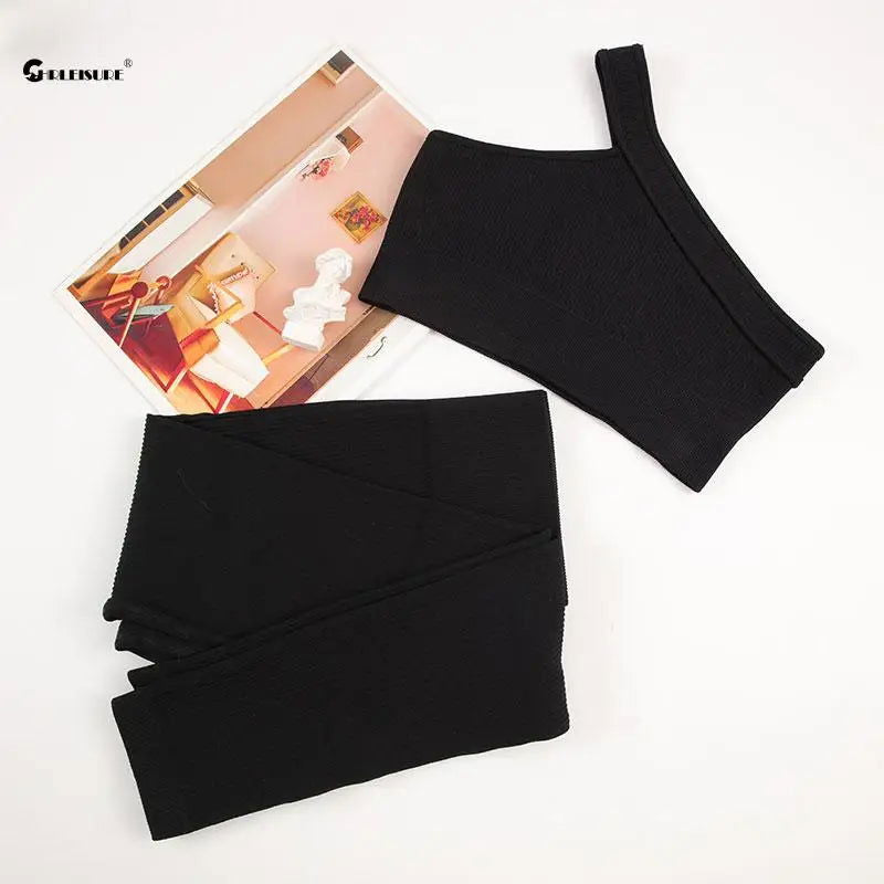 CHRLEISURE Seamless Sports Set Women Fitness Outfit Rib Yoga Suit Running Bra without Pad with Workout Leggings Gym Sportswear - Slobuy