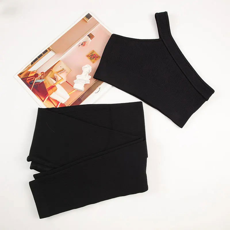 CHRLEISURE Seamless Sports Set Women Fitness Outfit Rib Yoga Suit Running Bra without Pad with Workout Leggings Gym Sportswear - Slobuy