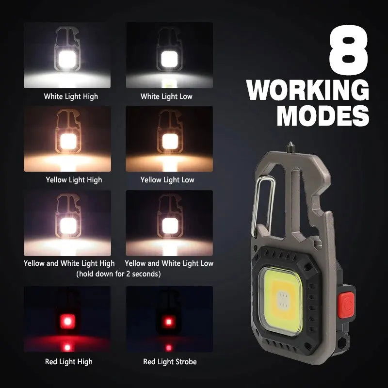 COB Keychain Work Light with Battery Display 8Mode Rechargeable High Lumens Portable LED Light for Camping Hiking Running - Slobuy