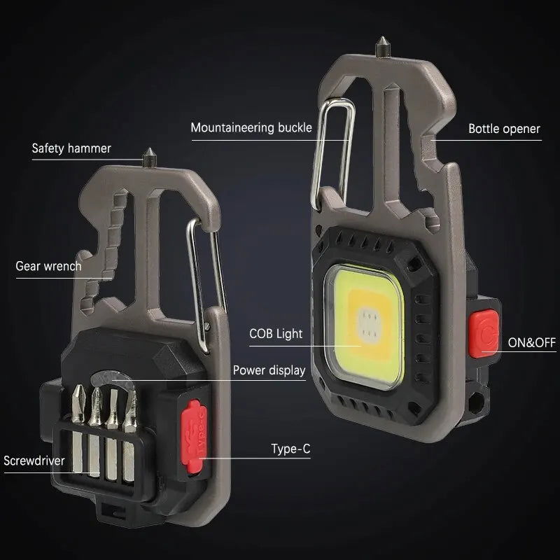 COB Keychain Work Light with Battery Display 8Mode Rechargeable High Lumens Portable LED Light for Camping Hiking Running - Slobuy