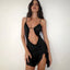 CUTENOVA Women Noble Furry Halter Sleeveless Hollow Dress Camisole Shrunk Split Wave Cut Dress Luxury Prom Occasion Evening Gown - Slobuy