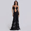 CUTENOVA Women Noble Furry Halter Sleeveless Hollow Dress Camisole Shrunk Split Wave Cut Dress Luxury Prom Occasion Evening Gown - Slobuy