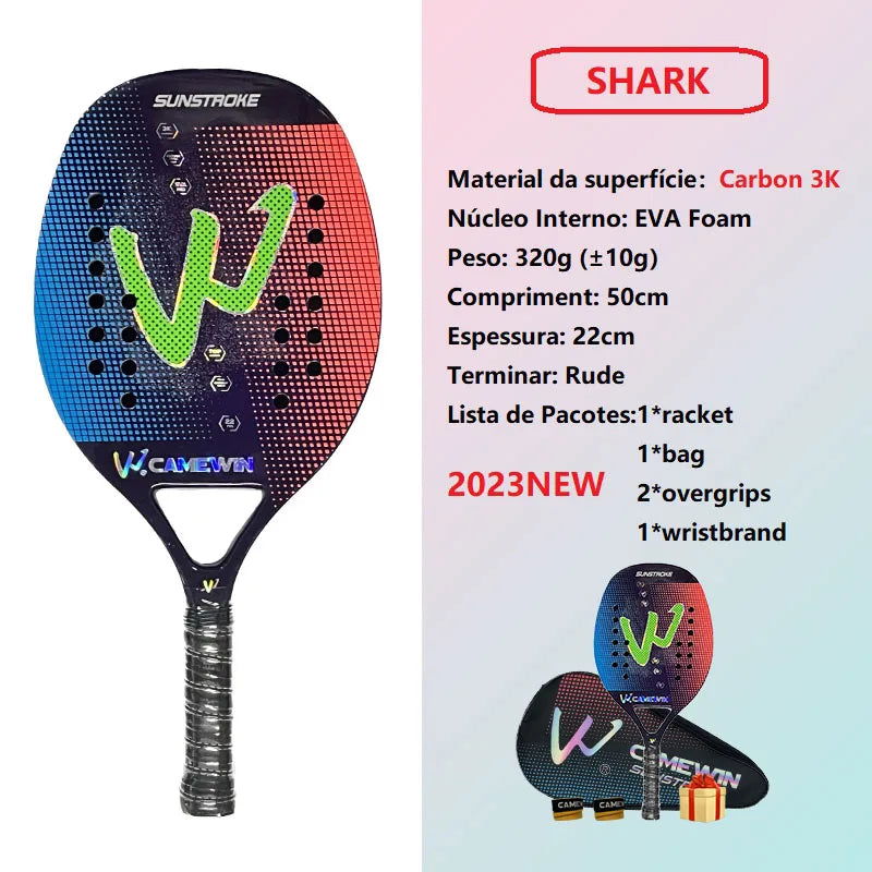 Camewin 3K Holographic Beach Tennis Racket, Full Carbon Fiber Frame, Kit Feminino, Rude Tratamento de Superfície, Iniciante, 202 - Slobuy