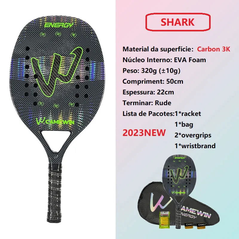 Camewin 3K Holographic Beach Tennis Racket, Full Carbon Fiber Frame, Kit Feminino, Rude Tratamento de Superfície, Iniciante, 202 - Slobuy