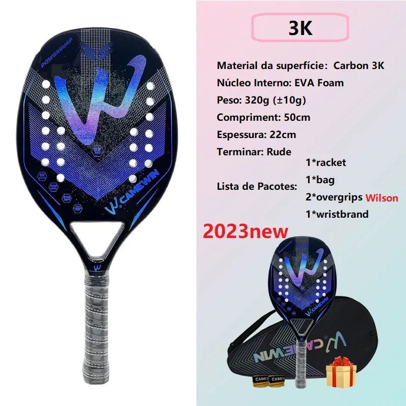 Camewin 3K Holographic Beach Tennis Racket, Full Carbon Fiber Frame, Kit Feminino, Rude Tratamento de Superfície, Iniciante, 202 - Slobuy