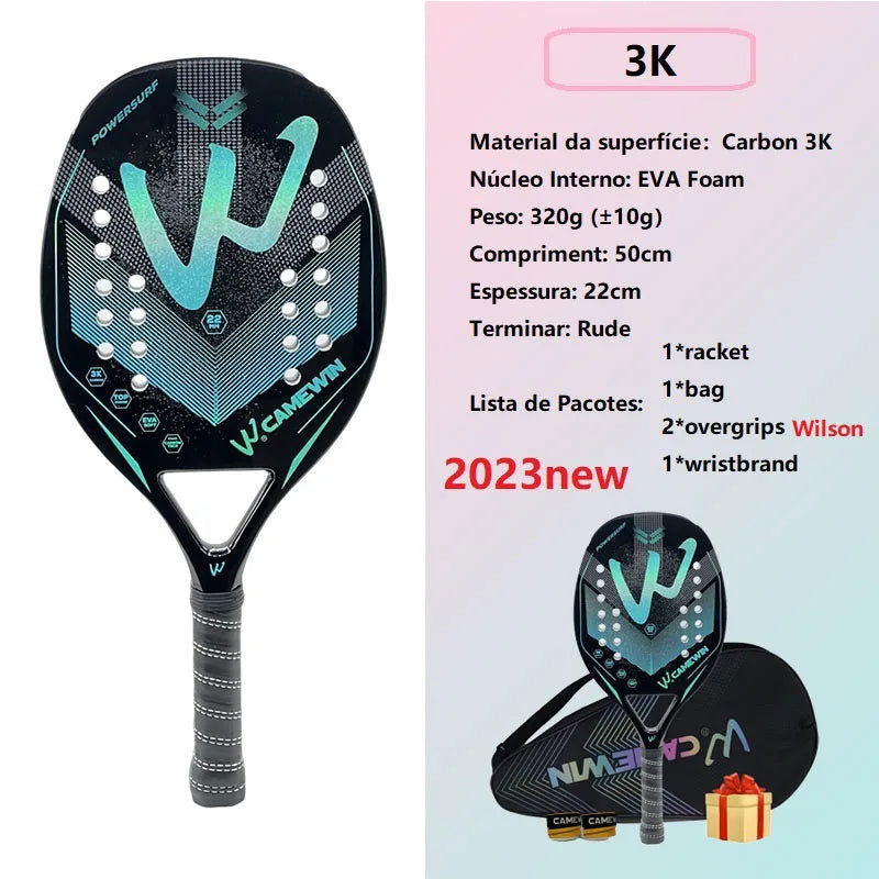 Camewin 3K Holographic Beach Tennis Racket, Full Carbon Fiber Frame, Kit Feminino, Rude Tratamento de Superfície, Iniciante, 202 - Slobuy