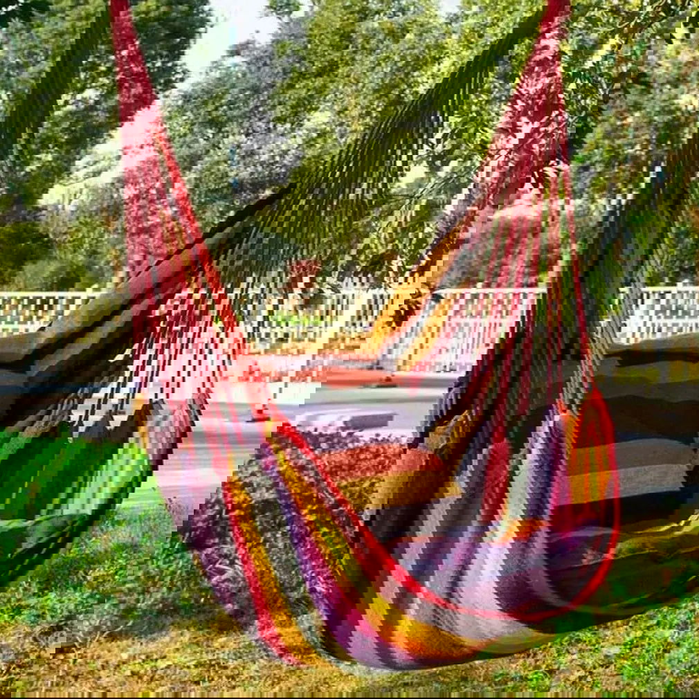 Canvas Hanging Hammock Chair Hanging Rope Swing Bed 200KG Load Bearing For Outdoor Garden Porch Beach Camping Travel no cushion - Slobuy
