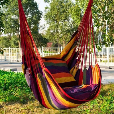 Canvas Hanging Hammock Chair Hanging Rope Swing Bed 200KG Load Bearing For Outdoor Garden Porch Beach Camping Travel no cushion - Slobuy