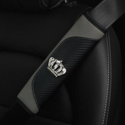 Car Accessories Seat Belt PU Leather Seat Belt Shoulder Cover Comfortable Flash Diamond Inlaid Crown Protect Seat Belt Liner - Slobuy
