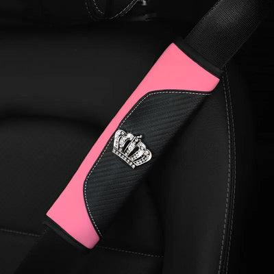 Car Accessories Seat Belt PU Leather Seat Belt Shoulder Cover Comfortable Flash Diamond Inlaid Crown Protect Seat Belt Liner - Slobuy