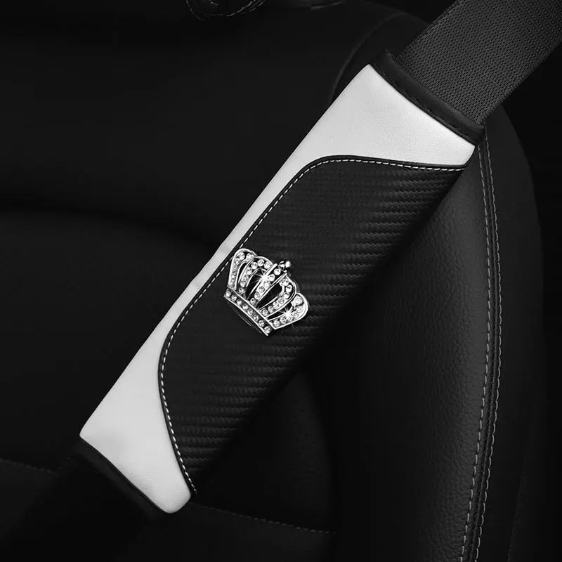 Car Accessories Seat Belt PU Leather Seat Belt Shoulder Cover Comfortable Flash Diamond Inlaid Crown Protect Seat Belt Liner - Slobuy