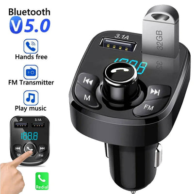 Car Charger FM Transmitter Bluetooth Audio Dual USB Car MP3 Player Autoradio Handsfree Charger 3.1A Fast Charger Car Accessories - Slobuy
