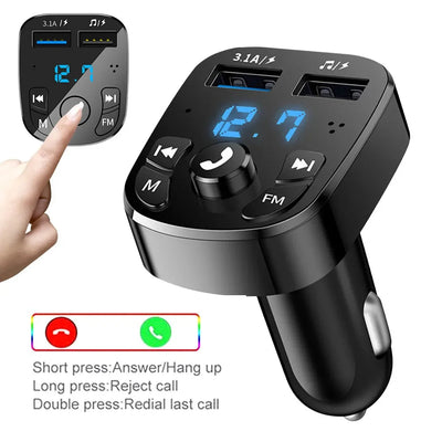 Car Charger FM Transmitter Bluetooth Audio Dual USB Car MP3 Player Autoradio Handsfree Charger 3.1A Fast Charger Car Accessories - Slobuy