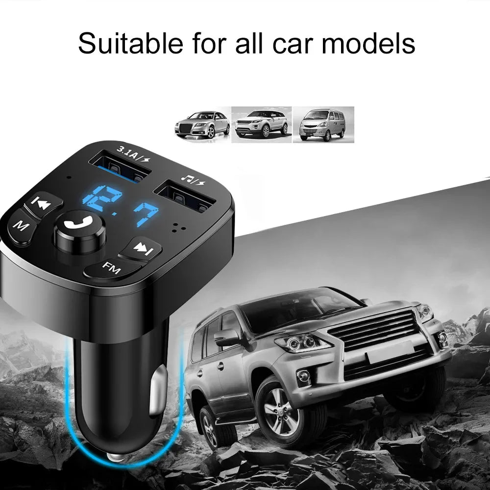 Car Charger FM Transmitter Bluetooth Audio Dual USB Car MP3 Player Autoradio Handsfree Charger 3.1A Fast Charger Car Accessories - Slobuy