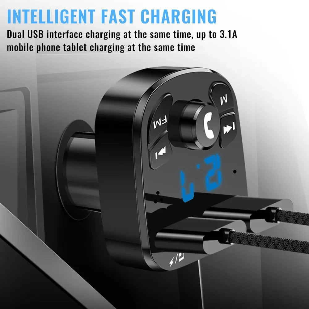 Car Charger FM Transmitter Bluetooth Audio Dual USB Car MP3 Player Autoradio Handsfree Charger 3.1A Fast Charger Car Accessories - Slobuy