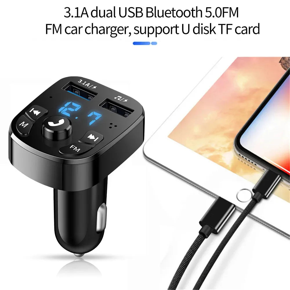 Car Charger FM Transmitter Bluetooth Audio Dual USB Car MP3 Player Autoradio Handsfree Charger 3.1A Fast Charger Car Accessories - Slobuy