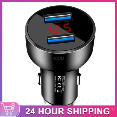Car Charger Universal Dual Usb Qc 3.0 For Mobile Phones Car Accessories Car Charger Adapter Portable Led Voltmeter Durable - Slobuy