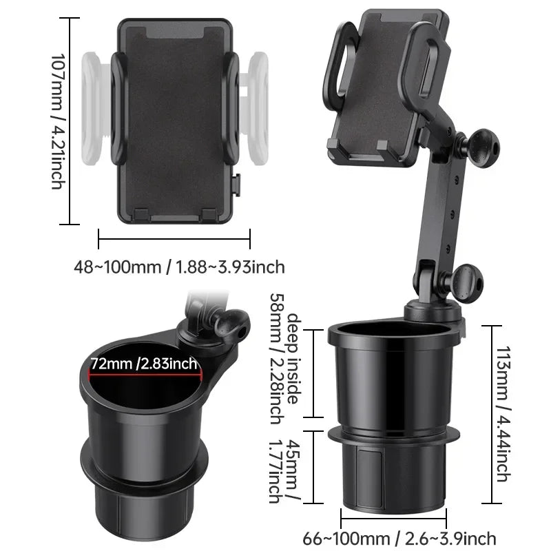 Car Cup Holder Expander with Cell Phone Mount 360 Rotation Cup Holder Expander Smartphone Mount Auto Interior Accessories - Slobuy