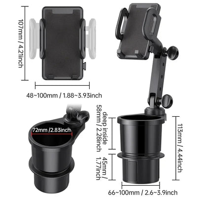 Car Cup Holder Expander with Cell Phone Mount 360 Rotation Cup Holder Expander Smartphone Mount Auto Interior Accessories - Slobuy