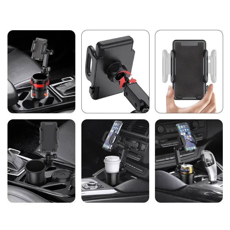 Car Cup Holder Expander with Cell Phone Mount 360 Rotation Cup Holder Expander Smartphone Mount Auto Interior Accessories - Slobuy