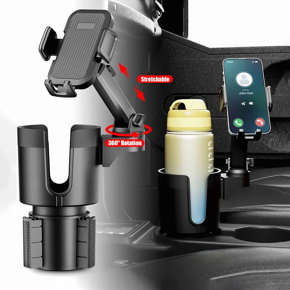 Car Cup Holder Expander with Mobile Phone Mount 360 Rotation Cup Holder Telescopic Smartphone Mount Auto Interior Accessories - Slobuy
