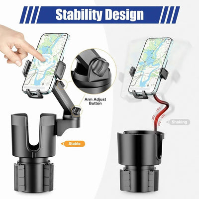 Car Cup Holder Expander with Mobile Phone Mount 360 Rotation Cup Holder Telescopic Smartphone Mount Auto Interior Accessories - Slobuy