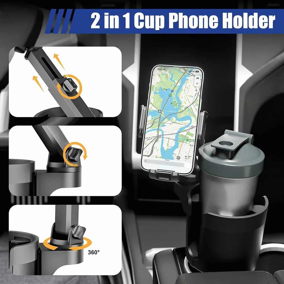 Car Cup Holder Expander with Mobile Phone Mount 360 Rotation Cup Holder Telescopic Smartphone Mount Auto Interior Accessories - Slobuy