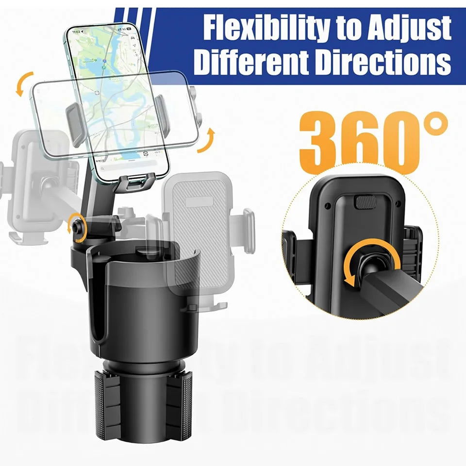 Car Cup Holder Expander with Mobile Phone Mount 360 Rotation Cup Holder Telescopic Smartphone Mount Auto Interior Accessories - Slobuy