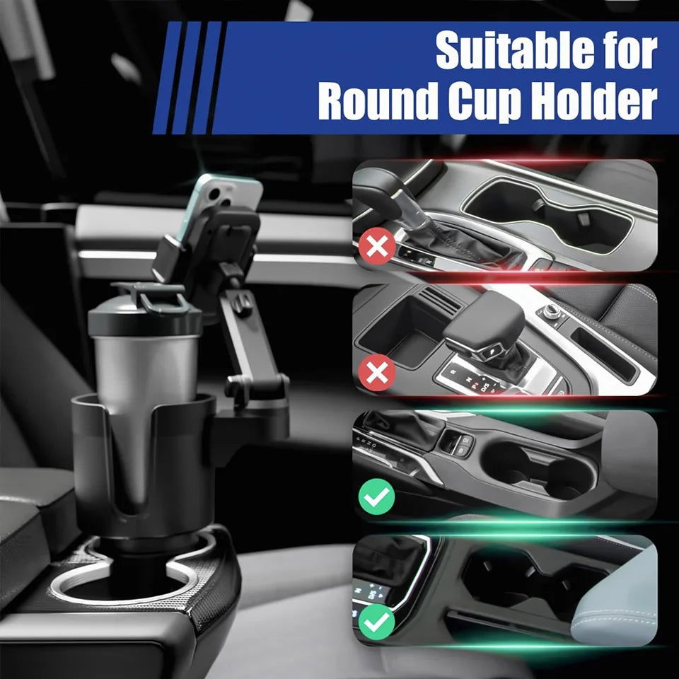 Car Cup Holder Expander with Mobile Phone Mount 360 Rotation Cup Holder Telescopic Smartphone Mount Auto Interior Accessories - Slobuy