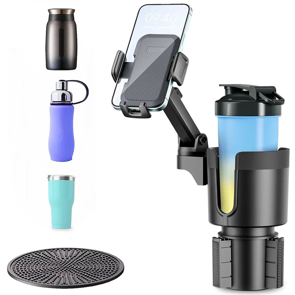 Car Cup Holder Expander with Mobile Phone Mount 360 Rotation Cup Holder Telescopic Smartphone Mount Auto Interior Accessories - Slobuy