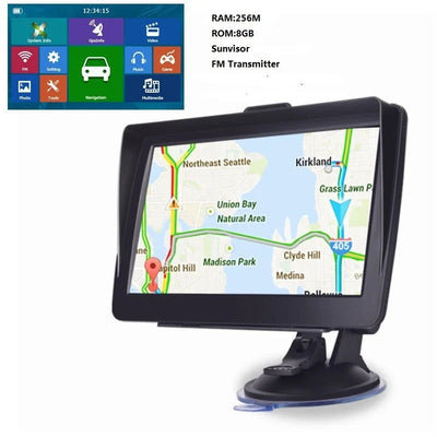 Car GPS Navigation System 7 Inch With Sunvisor 256 8GB Truck Sat Navigator  FM Transmitter Free Maps - Slobuy