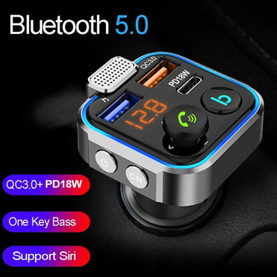 Car Hands-free Bluetooth 5.0 FM Transmitter Car Kit MP3 Modulator Player Handsfree Audio Receiver QC3.0 18W 2 USB Fast Charger - Slobuy